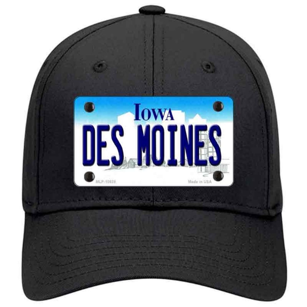 Des Moines Iowa Metal on Cotton Velcro Hat - Black
